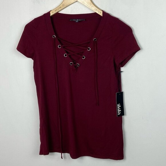 Lulus Enjoy The Ride Wine Red lace Up Short Sleeve Tee T-Shirt Boho NEW XS Boho - Picture 10 of 12